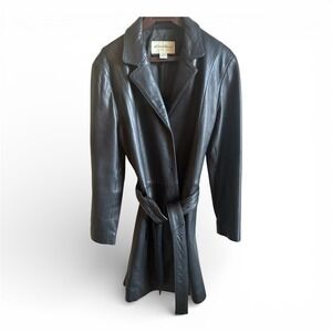 Vintage 90's Women's Eddie Bauer Leather Trench Coat Tie Waist-Med #Love Story